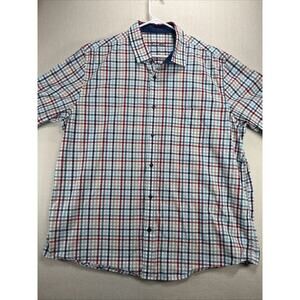 Tasso Elba Cotton Shirt 2XL Men's Long Sleeve Shirt Casual Dress Red Checkered